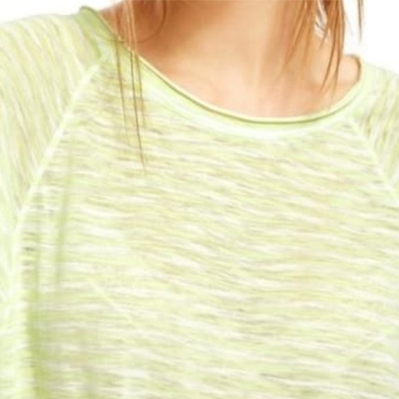 WE THE FREE Women's Lemon Lime Sheer Striped Short Sleeve Jewel Neck Top L - Picture 15 of 16